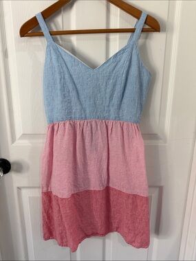 Cynthia Rowley Two-Tone Linen Blend Sundress in Light Blue and Pink